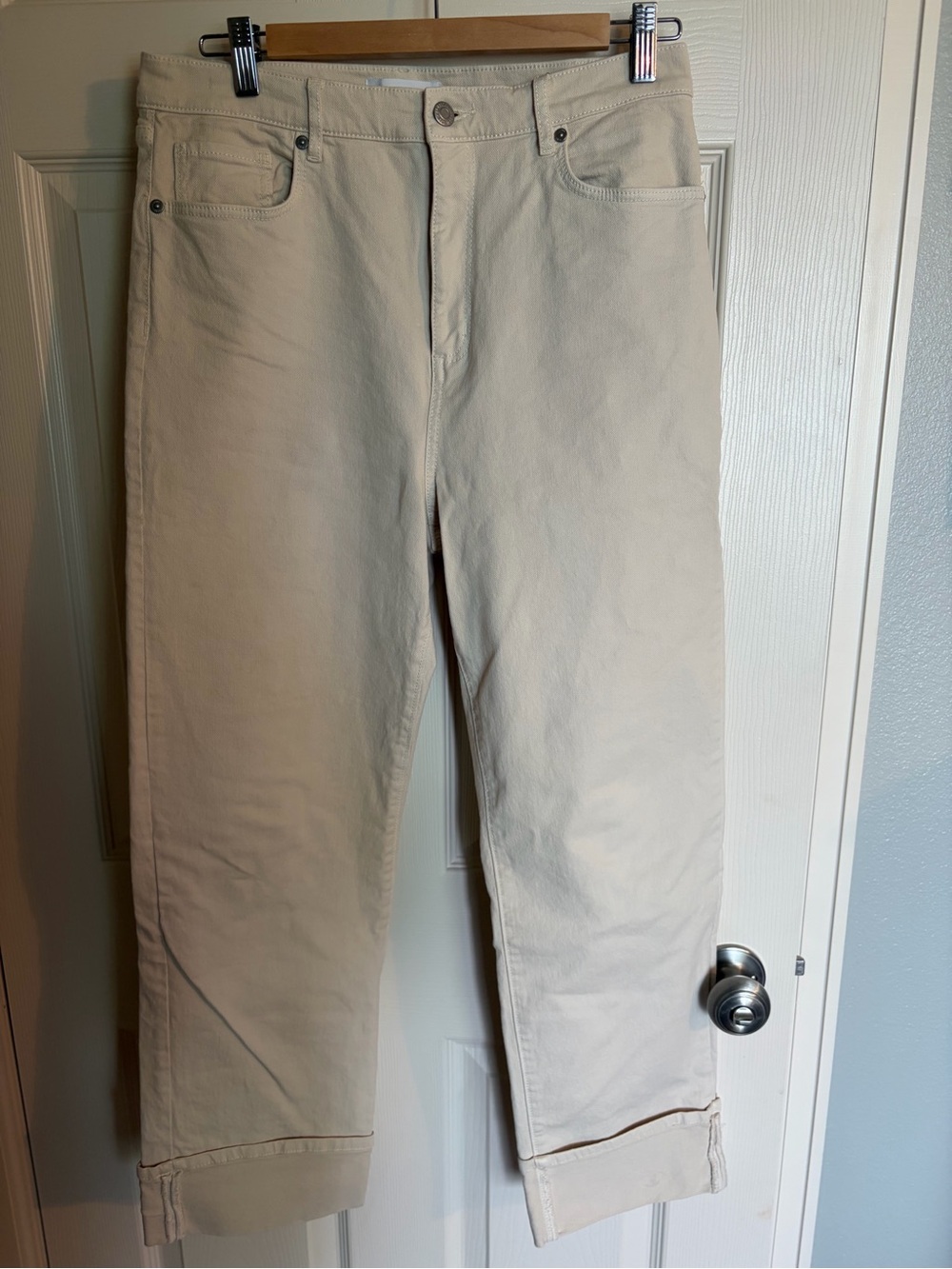 Beige Casual Straight-Leg Pants